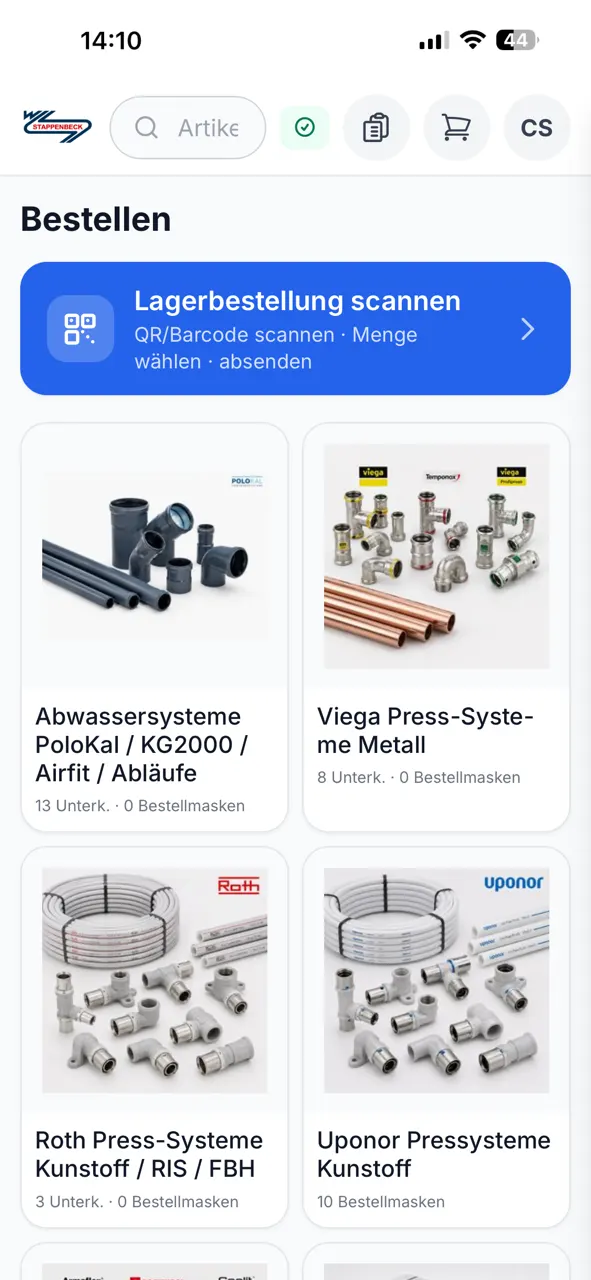 Monteur-App: Material im internen Shop bestellen, per QR-Code aus dem Lager